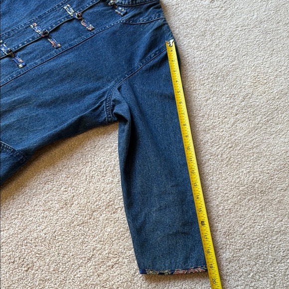 Denim Women's Jacket with embroidery Asian knotted buttons & Floral Accents - Picture 13 of 15